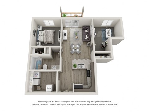 Floor plan for 1 bed, 1 bath, 829 sqft